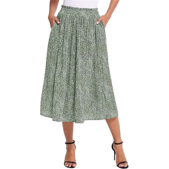 Women's Midi Skirts High Waisted Pleated A-Line Swing Skirts Summer - Picture 6 of 12